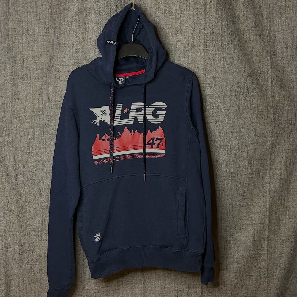LRG Lifted Research Group Navy White/Red Logo Hoodie Sweatshirt Men's Small